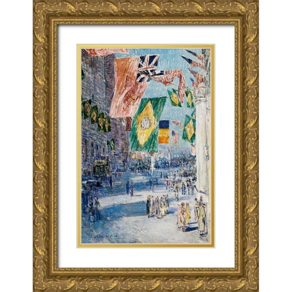 Hassam, Childe 17x24 Gold Ornate Wood Framed with Double Matting Museum Art Print Titled - Avenue of the Allies-Brazil-Belgium