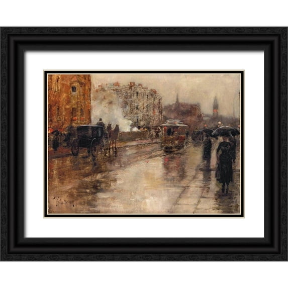 Hassam, Childe 18x14 Black Ornate Wood Framed with Double Matting Museum Art Print Titled - Rainy Day-Boston