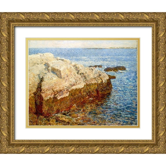 Hassam, Childe 18x15 Gold Ornate Wood Framed with Double Matting Museum Art Print Titled - Cliff Rock Appledore
