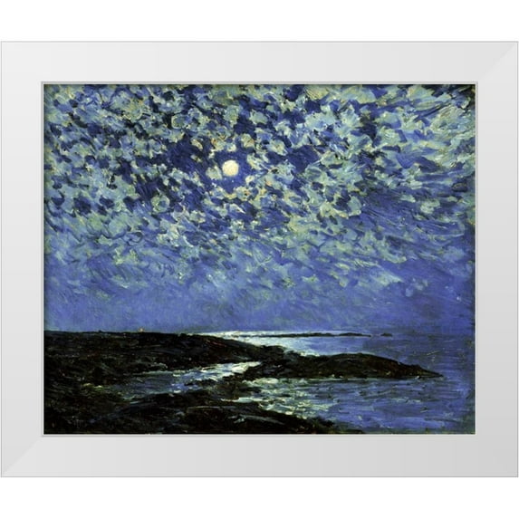 Hassam, Childe 31x26 White Modern Wood Framed Museum Art Print Titled - Moonlight, Isle of Shoals
