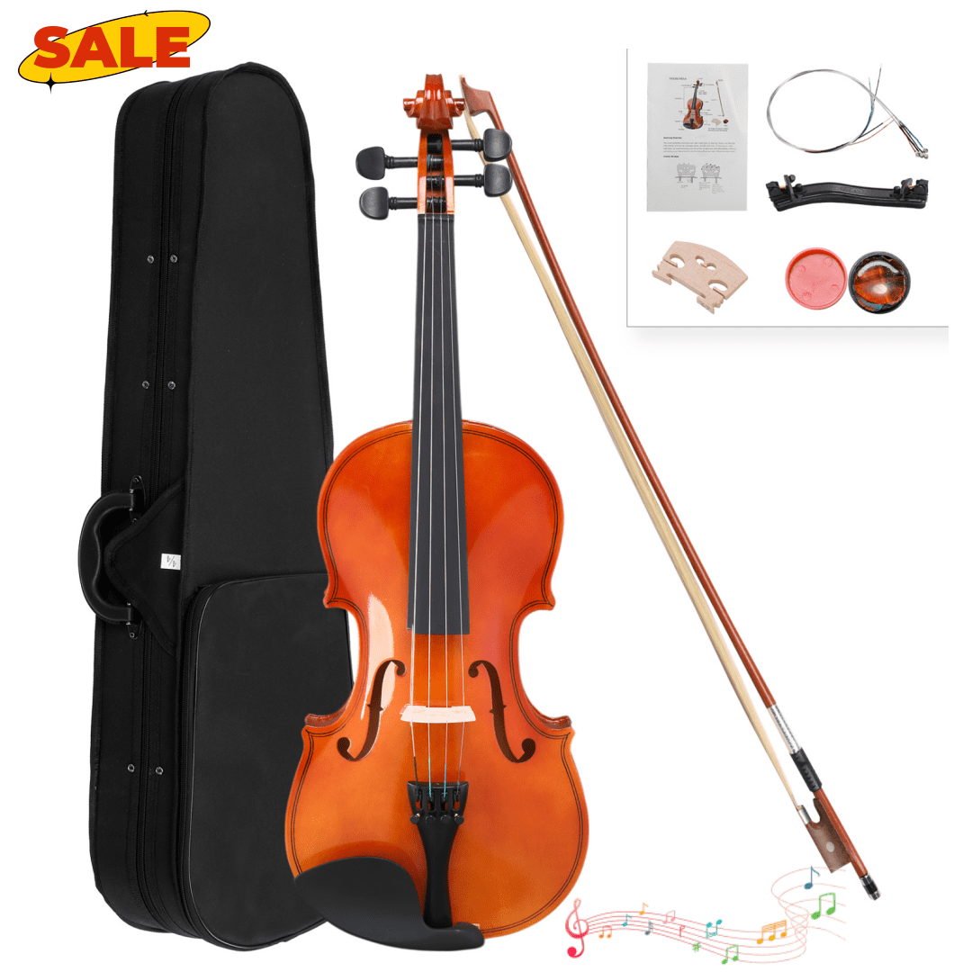 Hassch 1/4 Violin Fiddle, Acoustic Violins Set for Beginners with Case, Bow, Rosin, Strings, Tuner and Shoulder Rest, Natural