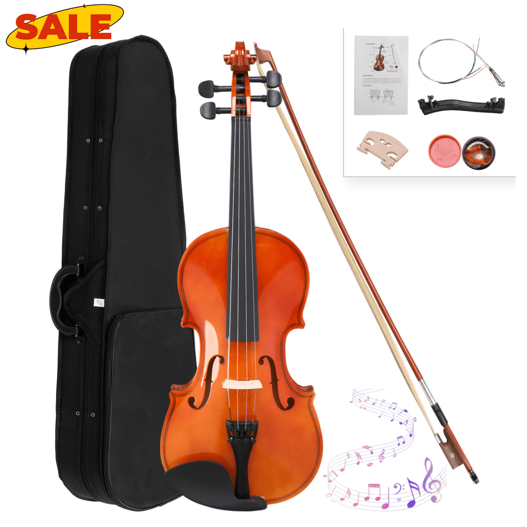 Hassch 1/8 Violin Set for Beginners with Case, Bow, Rosin, Strings, Tuner and Shoulder Rest, Starter Acoustic Violin, Natural