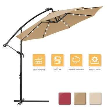 Hassch 10 Ft Solar Led Patio Outdoor Umbrella Hanging Cantilever Umbrella Offset Umbrella Easy Open Adustment With 24 Led Lights -Taupe
