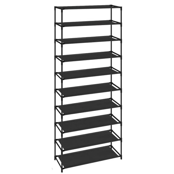 Hassch 10-Tiers Shoe Rack Storage Open Shelf with Stainless Steel Frame, Non-Woven Fabric Shelf, for 30 Pairs Shoes (Black, 24.5"L x 12"W x 60"H)