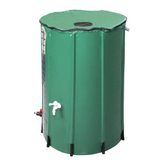 Hassch 100 Gallon Rain Barrel - Portable Rainwater Collection System - Water Storage Tank with Scale and Spigot Overflow Kit for Garden Patio Backyard - Green
