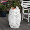 thumbnail image 1 of Hassch 12.2" Dia Round Metal Accent Table, Floral Cut-Out Drum Side Table, Powder-Coated Iron All-Weather Patio End Table, White, 1 of 9