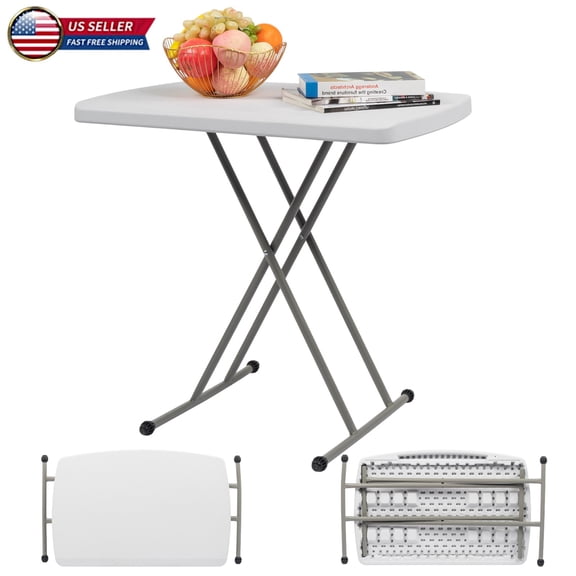 Hassch 13.18"-28" Height-Adjustable HDPE Plastic Camping Table with Steel Legs - Portable Outdoor Folding Table for Patio, Balcony & Yard (White & Grey)