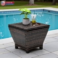 thumbnail image 1 of Hassch 13-Gallon Wicker Side Table with Storage, Outdoor PE Rattan Trapezoid Patio Table with Lift Lid, Sturdy Steel Frame, Brown, 1 of 10