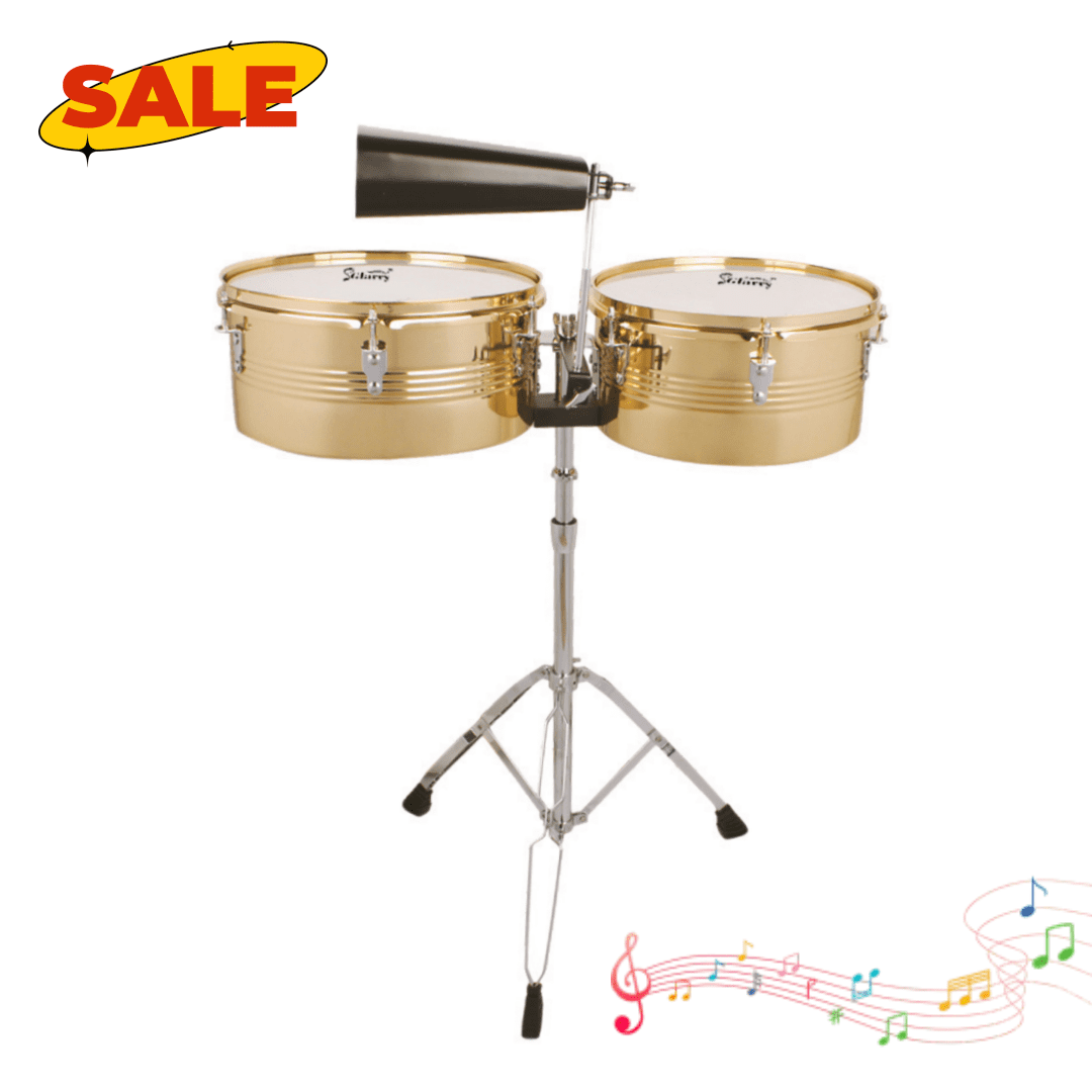 Hassch 13 Inch & 14 Inch Timbales Drum Set, Timbales Kit with Stand, Drumsticks and Cowbell, Golden