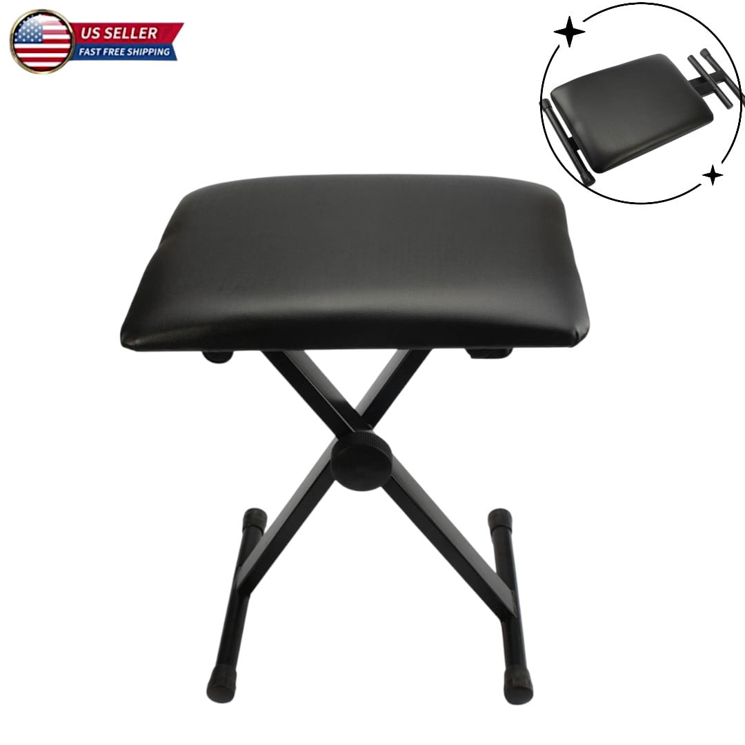 Hassch 15.7"W Folding Piano Stool, 16.5-19.6in Height-Adjustable Padded Seat with Sturdy Iron Frame, X-Style & Non-Skid Design, Black