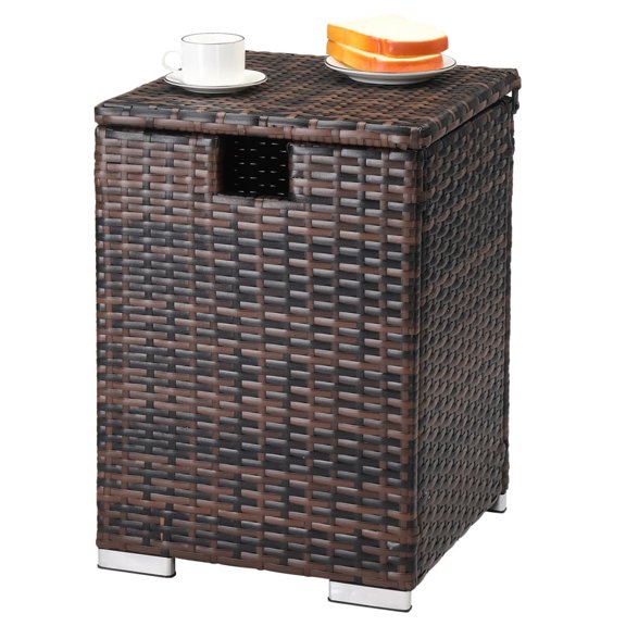 Hassch 16 Gallon Gas Bottle Storage Box, Hideaway Propane Tank Cover Container with Lid for Fire Pit Table, Outdoor Side Table for Patio, Garden, Brown