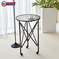 thumbnail image 1 of Hassch 17" Rolling Round Side Table with Mirror Top and Distressed Black Metal Frame, Mobile Accent Table on Casters for Living Room, Bedroom, or Entryway, 1 of 9