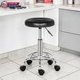 thumbnail image 1 of Hassch 18.5"-24.2" Height-Adjustable Rolling Stool, PU Leather Swivel Round Salon Stools with Five Wheels, for Drafting Work, Barber Shop, Black, 1 of 10