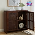 thumbnail image 1 of Hassch 2-Door Buffet Sideboard, Rattan Storage Cabinet, Accent Cabinet with Outlet Holes, Modern Coffee Bar Cabinet, Credenza for Kitchen, Hallway, Dining Room, Living Room, Easy Assembly, Walnut, 1 of 7