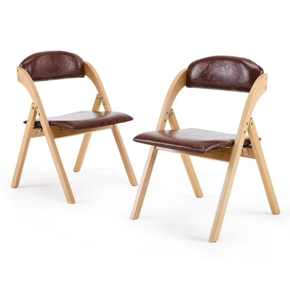 Hassch 2 Pack Folding Chairs with Cushion, Indoor & Outdoor Portable Seat with Wood Frame for Events Wedding Party, Natural & Brown