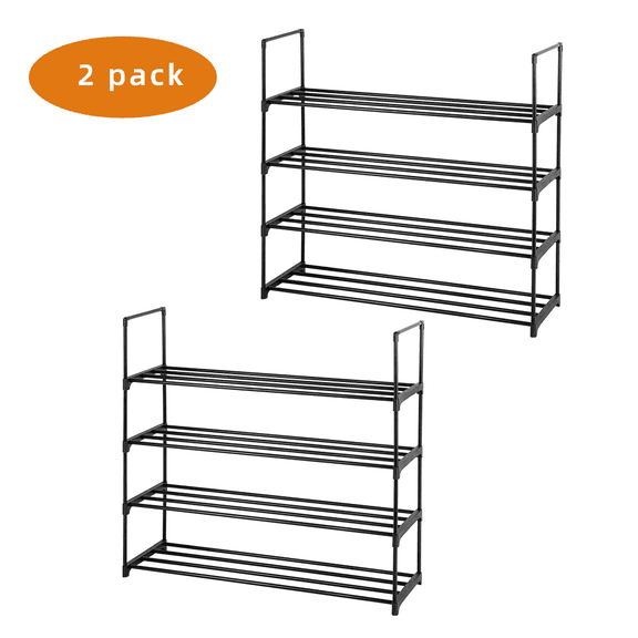 Hassch 2 Pack Shoe Racks, 4-Tier Stackable Shoe Organizer, Sturdy Metal Shoe Shelf for Closet, Bedroom, Entryway, Black