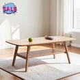 thumbnail image 1 of Hassch 2-Tier Coffee Table, 31.5" Solid Wood Cocktail Table with Open Shelf, Center Table for Living Room, Easy Assembly, Oak, 1 of 7