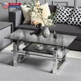 thumbnail image 1 of Hassch 2-Tier Glass Coffee Table, 39.5" Transparent Tempered Glass Top with Metal Legs, Modern Mirrored Accent Table, for Living Room, Silver, 1 of 6