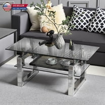 Hassch 2-Tier Glass Coffee Table, 39.5" Transparent Tempered Glass Top with Metal Legs, Modern Mirrored Accent Table, for Living Room, Silver