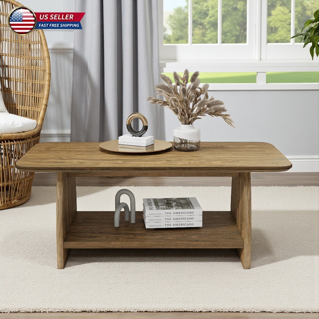 Hassch 2-Tier Rectangular Coffee Table with Rounded Corners and Storage ...