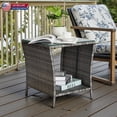 thumbnail image 1 of Hassch 2-Tier Wicker Side Table with Tempered Glass Top & Iron Frame, 18.11-Inch Square Rattan Patio Table w/ Open Storage Shelf, Easy to Assemble, Gray, 1 of 10