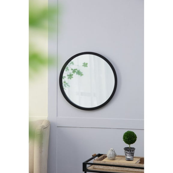 Hassch 20" Round Wall Mirror for Bathroom, Circle Vanity Mirror for Wall Decor-Wooden Frame for Entryway Bedroom Living Room (Black)