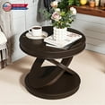 thumbnail image 1 of Hassch 22" Retro Round Side Table with X-Shaped Legs, Multi-Purpose for Living Room, Office, or Small Spaces (Espresso), 1 of 8