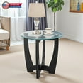 thumbnail image 1 of Hassch 23.5" Round Tempered Glass Side Table with Solid Wood Cross Base, Modern Accent End Table for Living Room, Black, 1 of 7
