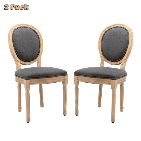 Hassch 2PCS Kitchen Side Chairs, French Country Style Dining Chairs with Linen Back & Seat, Solid Wood Frame, Easy to Assemble, Gray