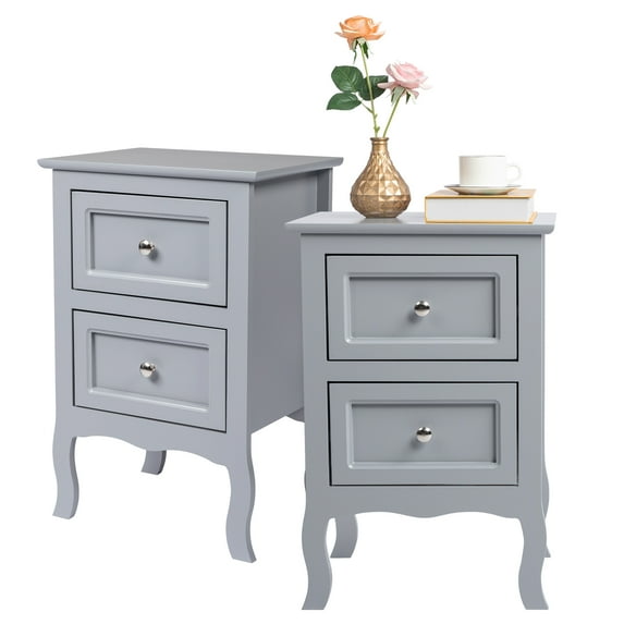 Hassch 2pcs Nightstand Countryside Bedside Table Wooden Large End Desk for Living Room Bedroom, Gray