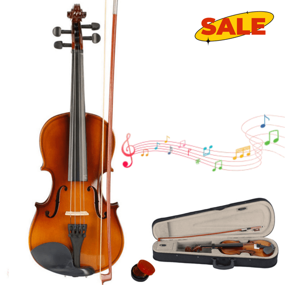 Hassch 3/4 Acoustic Violin for Beginners, Fiddle with Case, Bow and Rosin, Natural