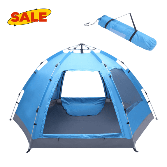 Hassch 3-4 Person Pop Up Tent, Portable Family Tent with Carry Bag, Waterproof Instant Sun Shelter for Outdoor Activities, Sports, Hiking, Camping, Blue