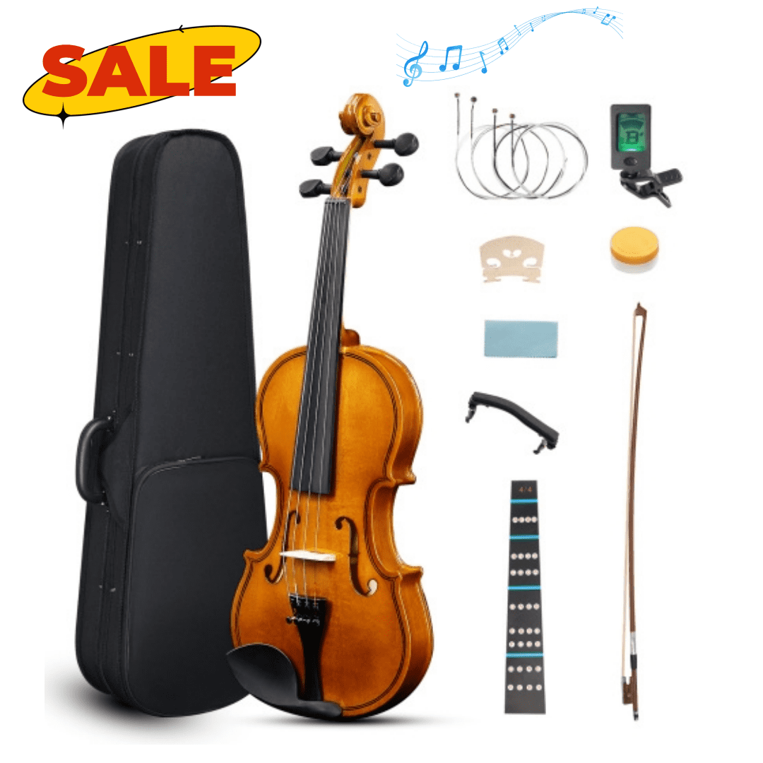 Hassch 3/4 Violin Set for Beginners with Hard Case, Rosin, Shoulder Rest, Bow, Sourdine and Extra Strings, Natural