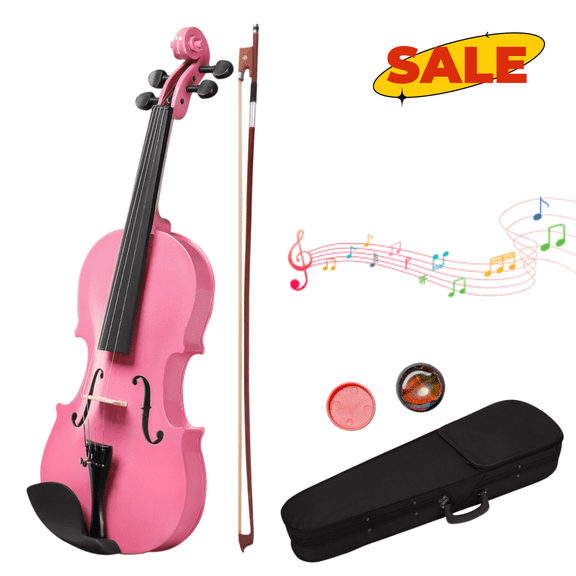 Hassch 3/4 Violin for Beginners, Acoustic Fiddle Set with Case, Bow and Rosin, Pink