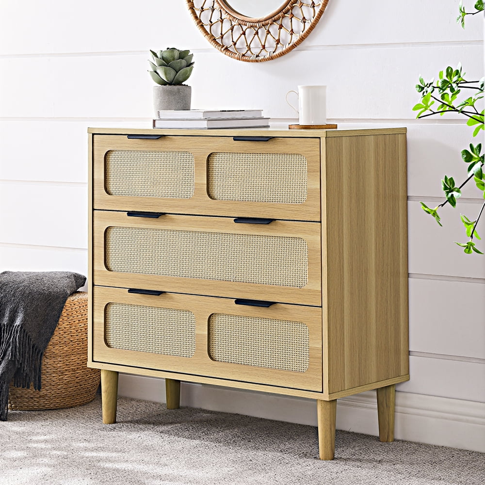 Hassch 3 Drawer Dresser for Bedroom, Rattan Dresser Modern Closet Dressers Chest of Drawers ...