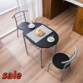 thumbnail image 1 of Hassch 3 Pieces Dining Set for 2 Person, Kitchen Breakfast Table Set with Storage Rack & Metal Frame for Living Room Apartment, Space Saving, Black, 1 of 7