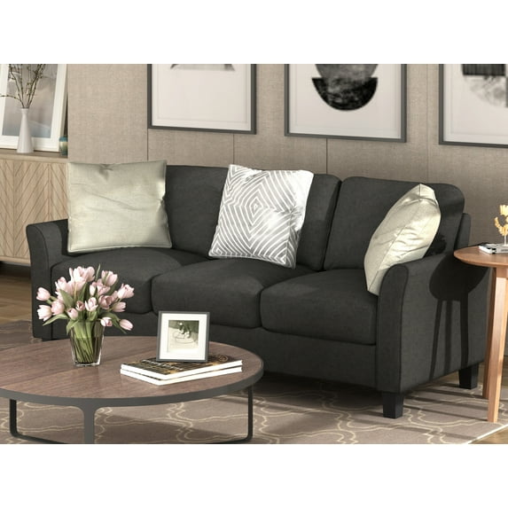 Hassch 3-Seat Sofa Fabric Three-Seater Sofa for Living Room Home Relax, Black (Not Included the Pillow)