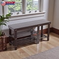 thumbnail image 1 of Hassch 3-Tier Bamboo Shoe Rack Bench with Boots Compartment, Multi-Functional Entryway Stool & Organizer, 35.43"L x 11.02"W x 17.72"H, Coffee, 1 of 7