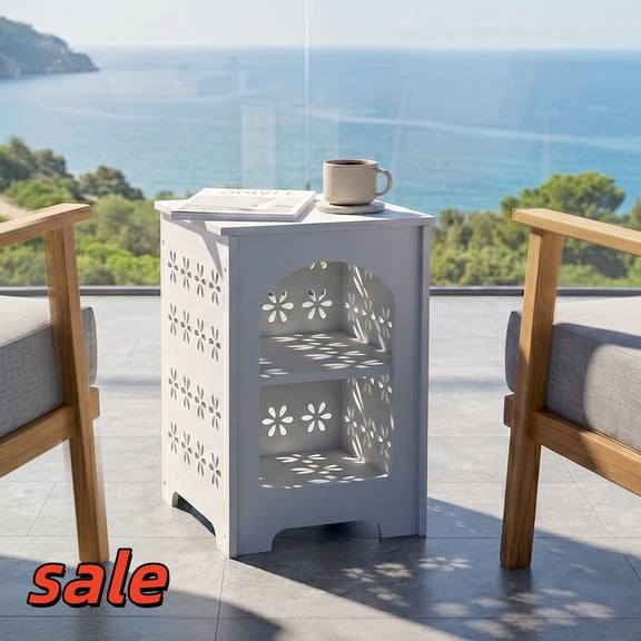 Hassch 3-Tier Square Side Table for Indoor & Outdoor, Modern Decorative Accent Table, Small Side Table for Pool, Deck, Garden, Easy Assembly, White