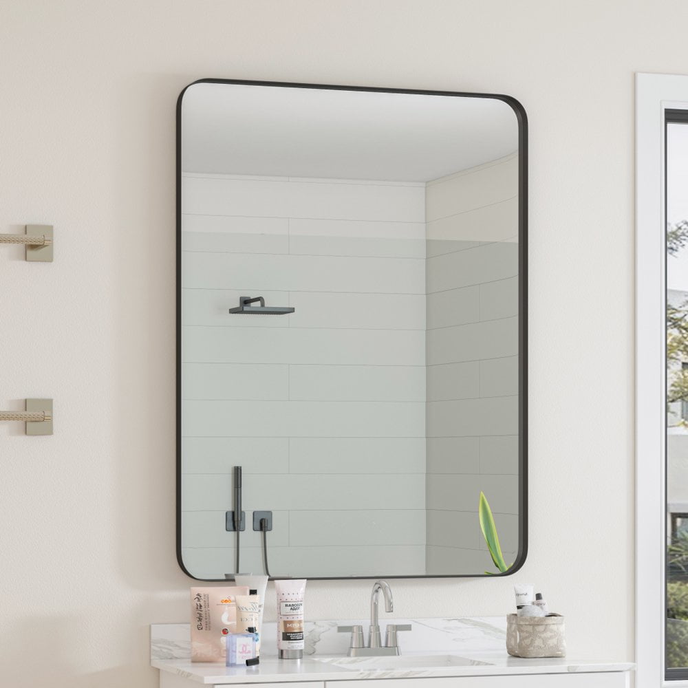 Modern Rectangular Black Metal Frame Wall Mirror 30" x 40"
