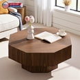 thumbnail image 1 of Hassch 30.51" Octagonal Coffee Table, Rustic MDF Wood Center Table in Walnut Finish, Vintage Accent Table for Living Room & Home Office, Easy Assembly, 1 of 6