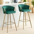 thumbnail image 1 of Hassch 30 Inch Velvet Upholstered Bar Stools Set of 2, Modern Counter Barchairs with Padded Seat, Curved Backrest, Golden Metal Legs and Armrests for Kitchen Island & Dining Room (Green), 1 of 9