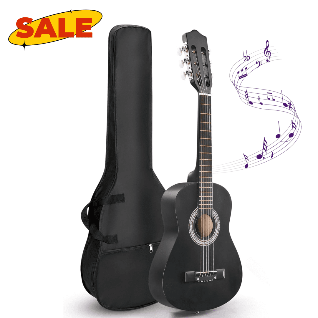 Hassch 30-inch Beginner Acoustic Guitar with Gig Bag and Strap, Starter Kit with Strings, Tuner, Picks and Strings, Matte Black