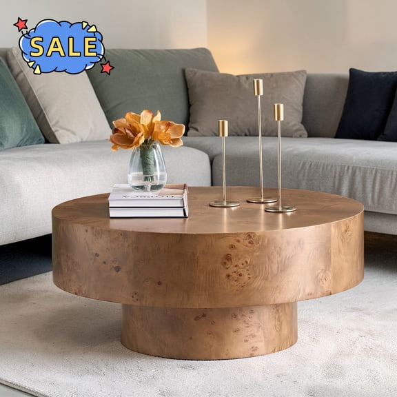 Hassch 31.4" Simple Coffee Table, Round Cocktail Table for Home Office, Walnut