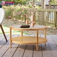 thumbnail image 1 of Hassch 31.5" Round Accent Table, 2-Tier Boho Coffee Table w/ Water Ripple Tempered Glass Top, Rubber Wood Frame and Rattan Storage Shelf, Easy Assembly, Natural, 1 of 10