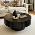 thumbnail image 1 of Hassch 31.5" Round Coffee Table, MDF Accent Table with Solid Wood Relief Edges, Modern Industrial Center Table for Living Space & Home Decor, Black, 1 of 6