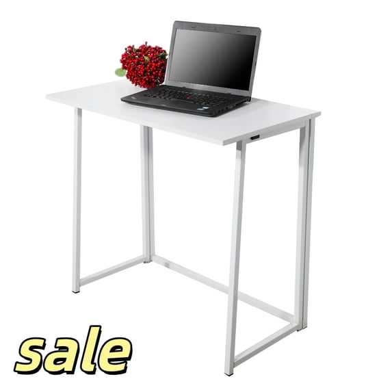 Hassch 32 inch Computer Desk Foldable Table, Laptop Table with Metal Legs for Working Writing Studying, White