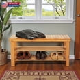 thumbnail image 1 of Hassch 35.4" Bamboo Shoe Rack Bench in Natural Finish, 3-Tier Slatted Entryway Storage Organizer, Space-Saving Design for Bathroom, Hallway, Living Room, 1 of 8