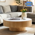 thumbnail image 1 of Hassch 35.4" Round Coffee Table with Sintered Stone Top, Modern Center Table for Living Room, Oak, 1 of 7