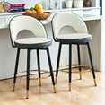 thumbnail image 1 of Hassch 360° Swivel Barstools Set of 2, Upholstered PU Leather Counter Height Chairs with Curved Back, Black Metal Legs & Gold Foot Ring, Contrast Color Design (Dark Gray+White), 1 of 9